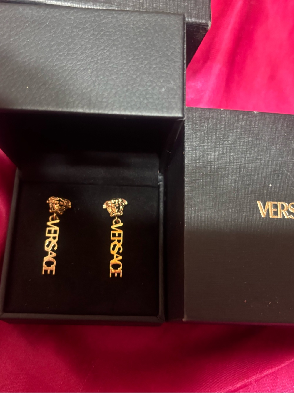 Versace Gold Medusa Logo Drop Earrings with Versace Lettering Authentic proof!! - Picture 4 of 9